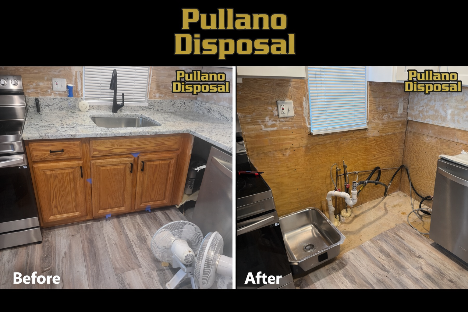 Demolition before and after - cabinet removal