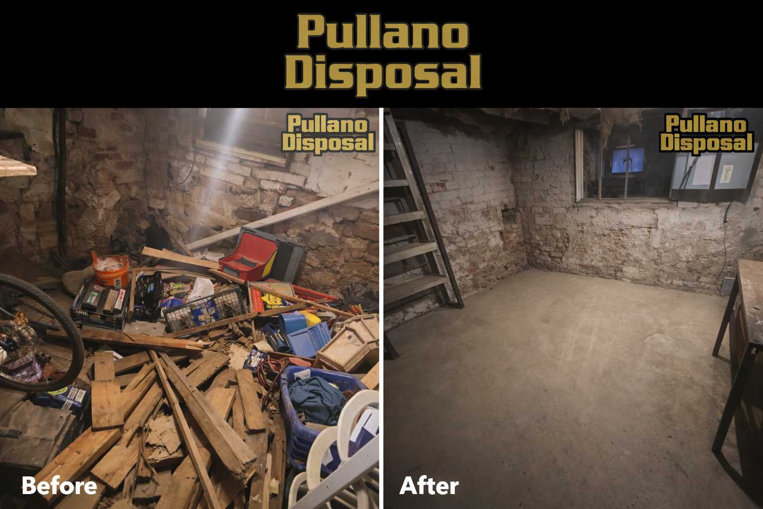 Junk removal before and after - basement cleanout
